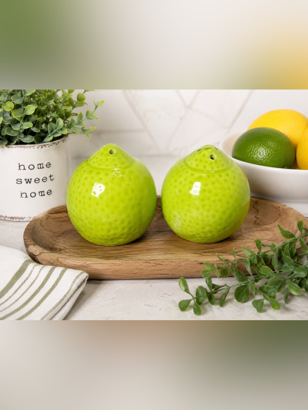 Green Ceramic Lemon Salt and Pepper Shaker Set